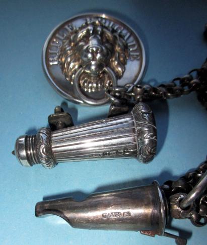 Rifle Brigade Officer 's Hallmarked Silver Whistle & Silver plated Boss -  Crimean War Period - Dated 1854