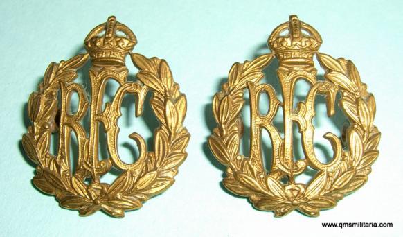 WW1 Royal Flying Corps ( RFC ) Matched Gilding Metal Collar Badges 