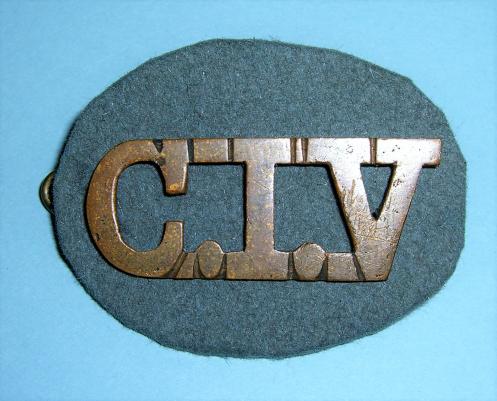 C.I.V. City Imperial Volunteers Slouch Hat Badge on Gray Backing Cloth