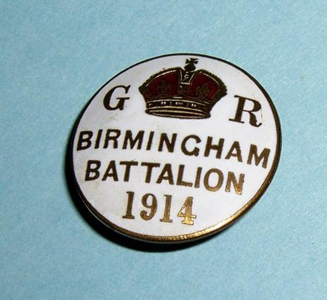 WW1 Original 1914 Warwickshire Pals Birmingham Battalion Vounteers Enamel Lapel Badge