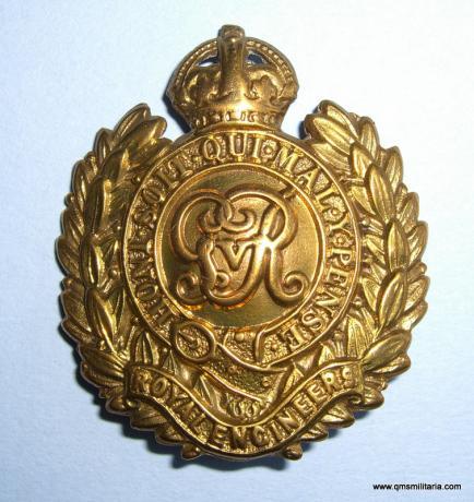 WW1 Royal Engineers ( RE ) Brass Non Voided Economy Issue Cap Badge