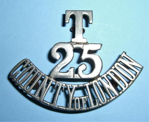 T 25 County of London ( Cyclists ) Battalion The London Regiment, White Metal One Piece Shoulder Title