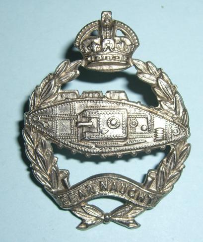 Royal Tank Corps / Regiment  ( RTC / RTR) Officers White Metal Cap Badge, King 's Crown