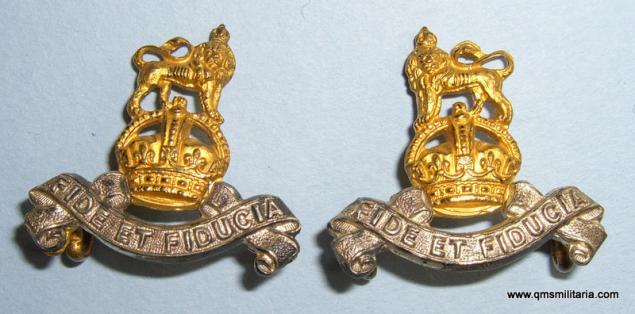 Royal Army Pay Corps ( RAPC ) Officer 's Matched Facing Pair of Gilt and Silver Plated Collar Badges