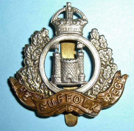 WW1  - 4th / 5th / 6th Battalions ( Territorial ) Suffolk Regiment Bi Metal Cap Badge - Maker named Bodill Parker & Co