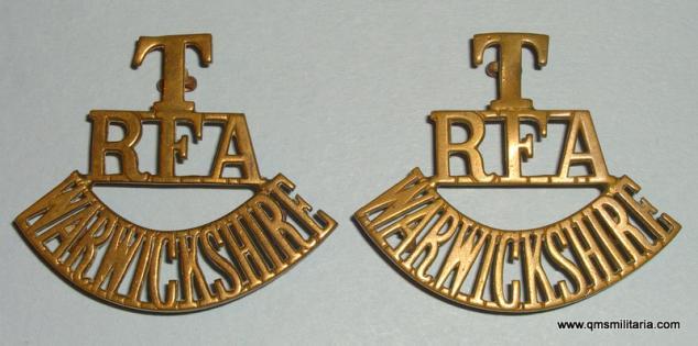 T / RFA / Warwickshire Matched Pair of Brass Shoulder Titles