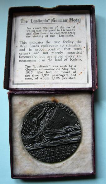 WW1 Lusitania Propoganda Medal in Box of Issue, 5 May 1915