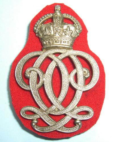 7th Queen's Own Hussars NCO's White Metal Arm Badge on Correct Scarlet Felt Backing