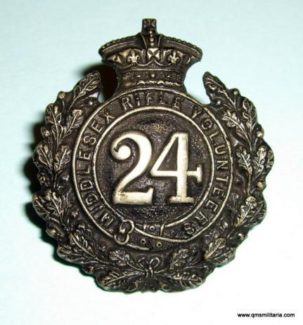Victorian 24th Middlesex ( Post Office ) Rifle Volunteers blackened White Metal collar badge