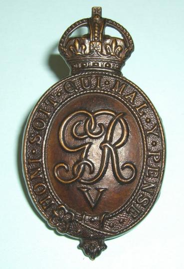 Rare WW1 The Household Battalion Officer's OSD Bronze Cap Badge - Blades Firmin Tablet
