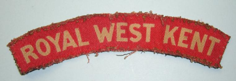 WW2 Printed Royal West Kent Regiment White on Red Cloth Shoulder Title
