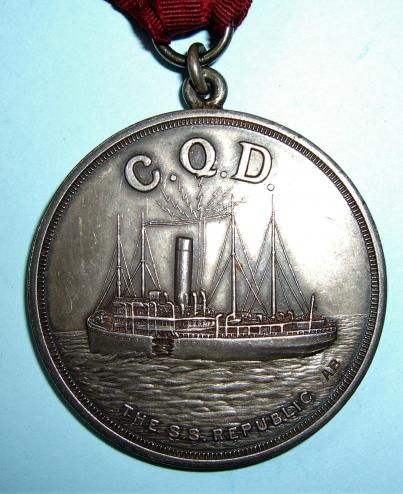 A CQD ( SOS) Medal in Silver, as awarded to the crews of the White Star steamship Republic