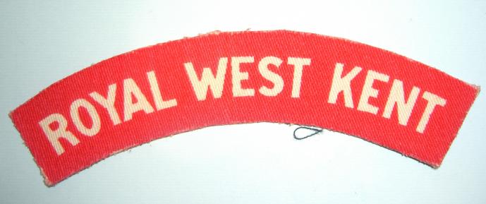 WW2 Printed Royal West Kent Regiment White on Red Cloth Shoulder Title