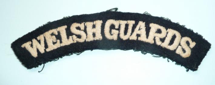 WW2 Vintage Welsh Guards Embroidered White on Black Cloth Shoulder Title