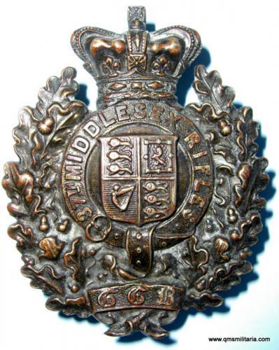 37th Middlesex Rifle Volunteers NCO 's Blackened Pouch Belt Badge, pre 1880