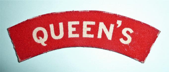 WW2 Queens ( Royal West Surrey Regiment) Printed White on Red Cloth Shoulder Title