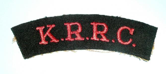 KRRC ( Kings Royal Rifle Corps ) Embroidered Red Dark Green Felt Cloth Shoulder Title