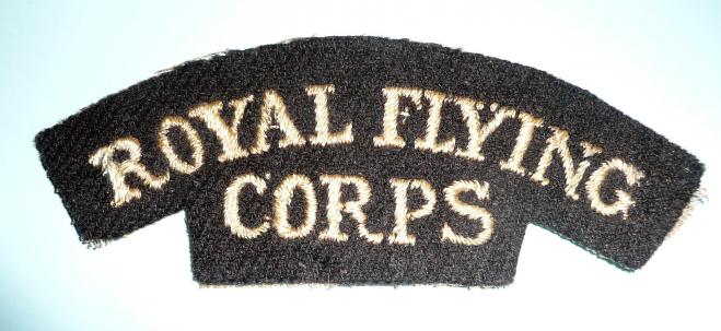 WW1 Royal Flying Corps ( RFC  ) Full Length Embroidered White on Black Cloth Shoulder Title