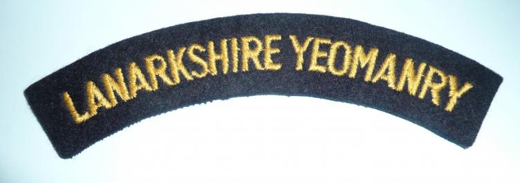 Lanarkshire Yeomanry Embroidered Yellow on Black Felt Cloth Shoulder Title