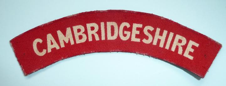 WW2 Cambridgeshire Regiment Printed White on Red Cloth Shoulder Title