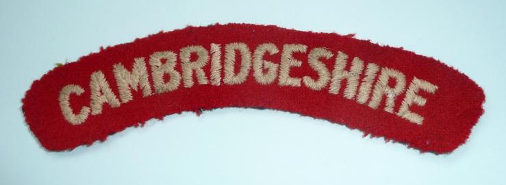 Cambridgeshire Regiment ( Territorials ) Embroidered White on Red Felt Cloth Shoulder Title