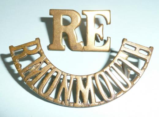 Royal Monmouthshire (Militia) Royal Engineers 2 Part Brass Shoulder Title