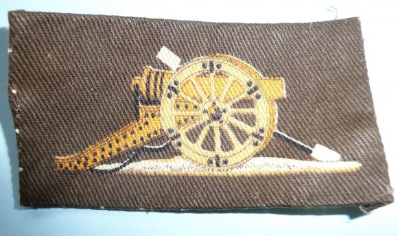 WW2 Printed Senior NCOs Royal Artillery Cannon Arm Badge on  Khaki Cloth