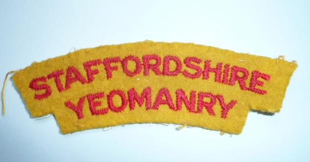 Staffordshire Yeomanry Embroidered Red on Yellow Felt Cloth Shoulder Title