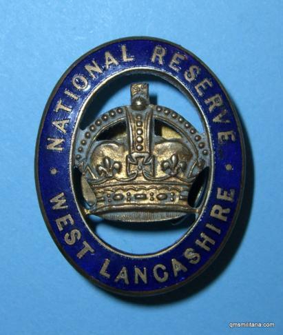 WW1 Home Front -  West Lancashire National Reserve Gilt and Enamel Buttonhole Badge