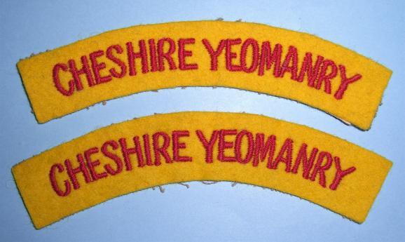 Cheshire ( Earl of Chesters ) Yeomanry Matched Pair of Woven Red on Yellow Cloth Shoulder Titles