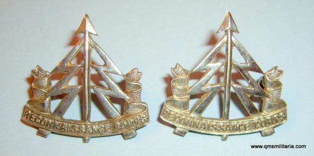 WW2 RECCE Reconnaissance Corps Officers Matched Pair of Silver Plated Collar Badges - Gaunt London