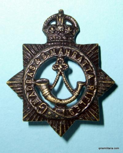 Indian Army - Madras & South Mahratta Rifles Blackened Cast Brass Cap Badge