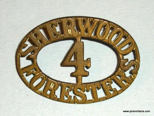 Scarce 4th Sherwood Foresters ( Notts & Derby Regiment ) Militia Battalion Brass Shoulder Title