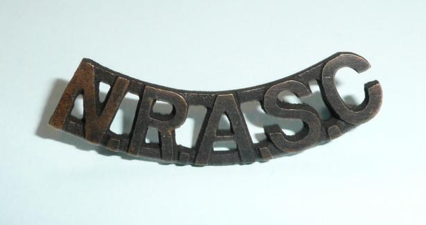 WW2 NRASC Northern Rhodesia Asrmy Service Corps Blackened Cast Brass Shoulder Title