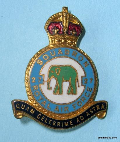 No 27 Squadron Royal Air Force (RAF) Badge circa 1940s by Miller