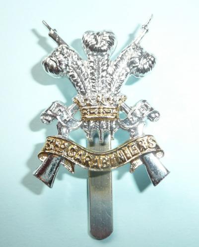 3rd Carabiniers Silver / Gold  Anodised Aluminium Cap Badge