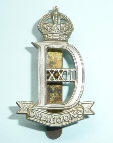 WW2 War Raised Unit - 22nd Dragoons Die Struck White Metal Cap Badge - JR Gaunt London