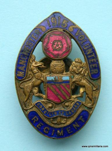 WW1 1915 Manchester Volunteer Regiment ( VTC ) Enamel & Brass Lapel Badge