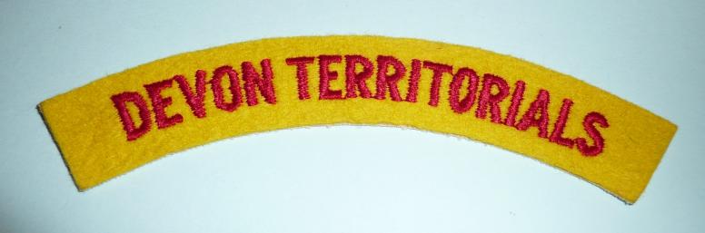 Devon Territorials - Woven Red on Yellow Felt Cloth Shoulder Title