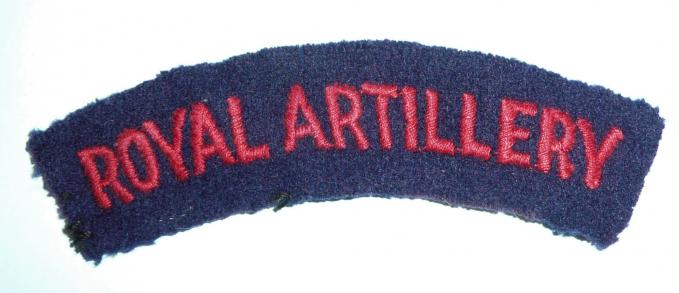Royal Artillery Embroidered Red on Blue Cloth Shoulder Title