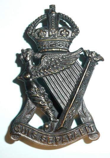 The Royal Irish Rifles ( 83rd & 86th Foot) - Other Ranks Imperial Crown Blackened Brass Metal Cap Badge, 1902 - 1913 only