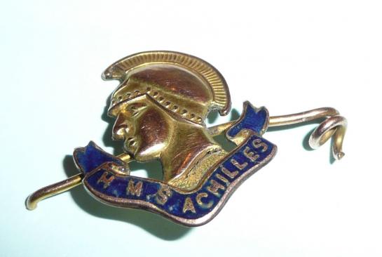 HMS Achilles Gold and Enamel Sweetheart Pin Brooch Badge