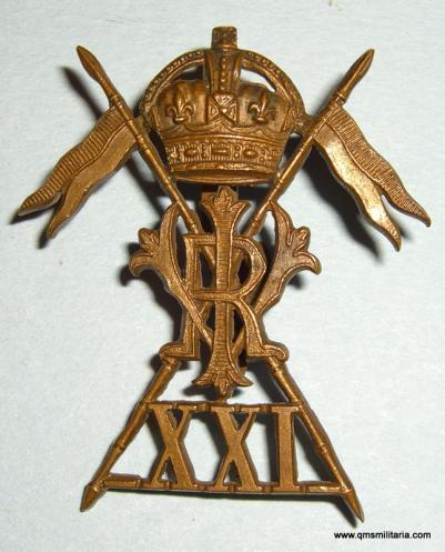 21st Lancers Officers OSD Bronze Cap Badge - Blades