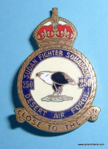 WW2 RAF No 250 Sudan Fighter Squadron Desert Air Force Large Lapel Badge circa 1940s