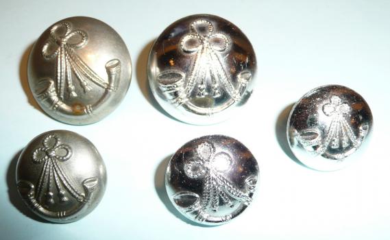 Set of Five Light Infantry White Metal / Silver Anodised Regiment Buttons