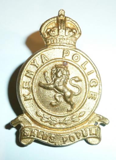 Kenya Auxiliary Police Officer's Cast Gilging Metal Brass Cap Badge, King's Crown