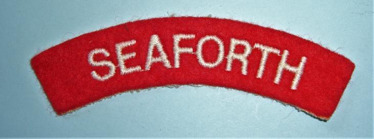 Seaforth Highlanders Embroidered White on Red Felt Cloth Shoulder Title
