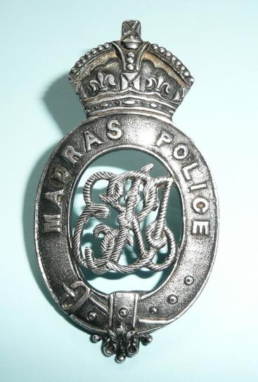 Indian Madras Police Officers Edwardian Unmarked Silver Cap Badge - Maker Marked Orr