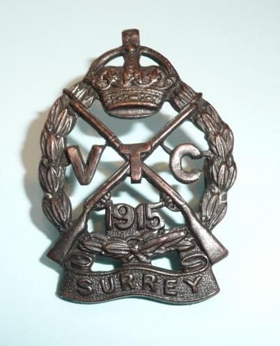 WW1 Surrey Volunteer Training Corps ( VTC ) Bronze Cap Badge 1915