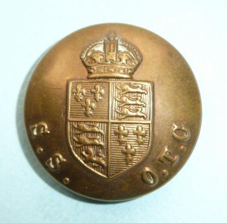 Shrewsbury School OTC Large Pattern Brass Button, King's Crown.